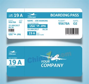 蓝色登机牌正反面矢量素材